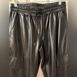 Zara women Black Faux Leather Joggers, cargo pants M